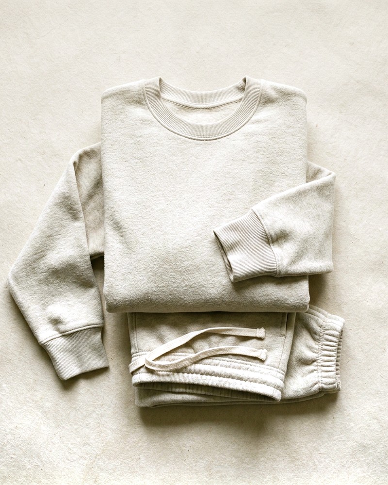 Bej sweatshirt ve jogger, düz serim