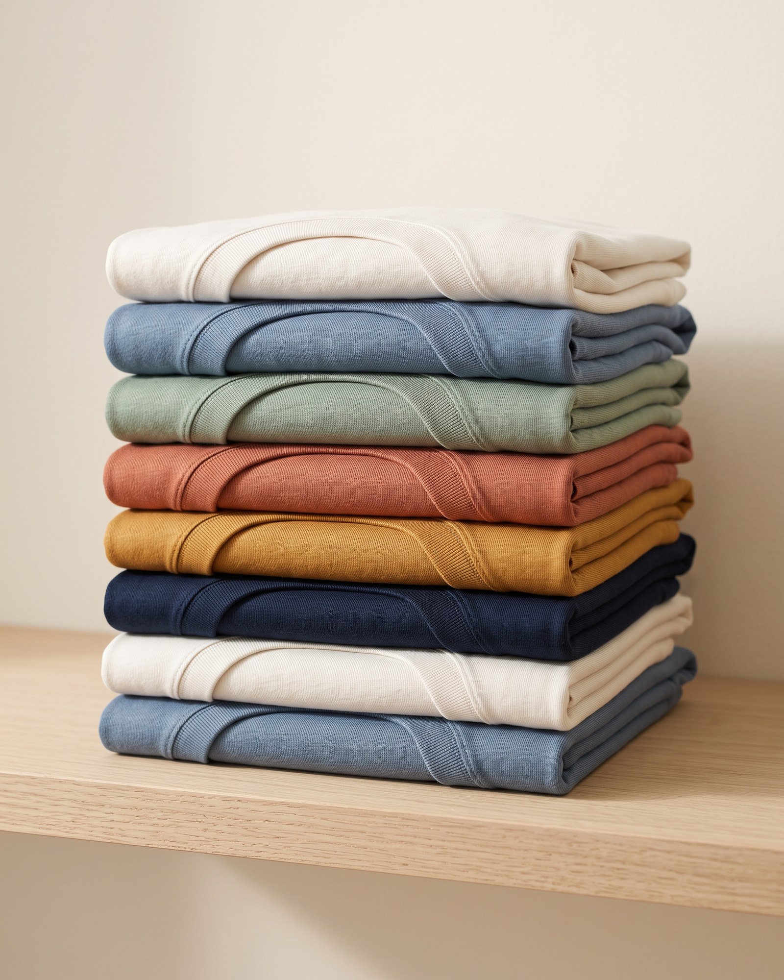 Stapel gevouwen T-shirts